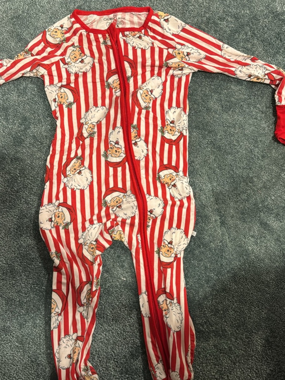 Caden Lane Red and White Striped Santa Footie One-Piece